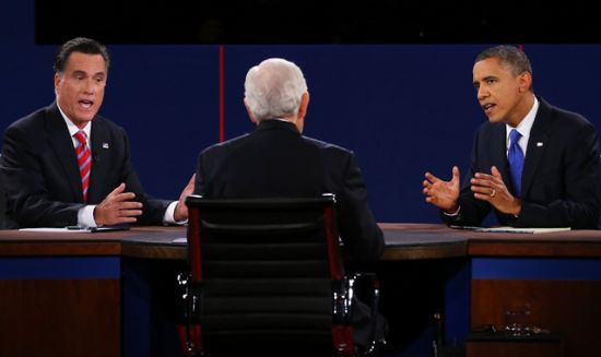 辩论现场：美国总统巴拉克·奥巴马vs共和党总统候选人米特·罗姆尼