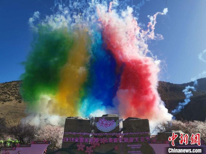 图为林芝桃花节开幕场景，2019年3月29日，林芝第十七届桃花旅游文化节在巴宜区开幕(资料图)。　张伟 摄